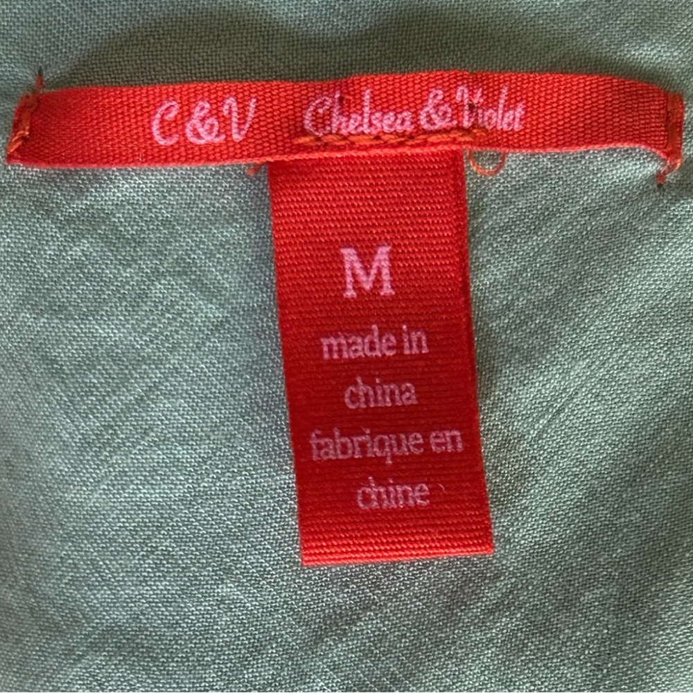 Chelsea & Violet Faux Wrap V-neck Top-Lace Bell Sleeves -Size Medium- Mint Green - Picture 5 of 10
